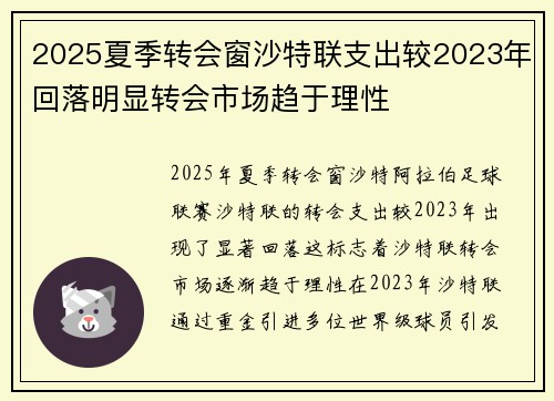 2025夏季转会窗沙特联支出较2023年回落明显转会市场趋于理性 2025夏季转会窗沙特联支出较2023年回落明显转会市场趋于理性