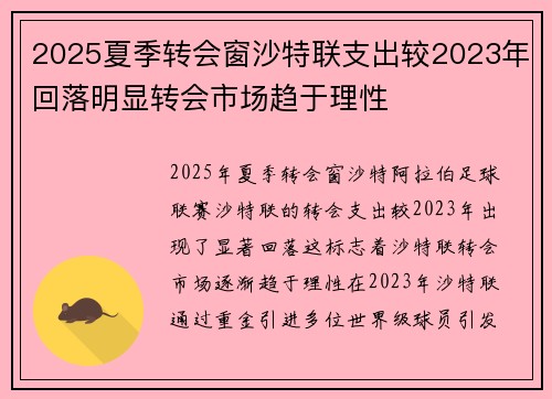 2025夏季转会窗沙特联支出较2023年回落明显转会市场趋于理性 2025夏季转会窗沙特联支出较2023年回落明显转会市场趋于理性